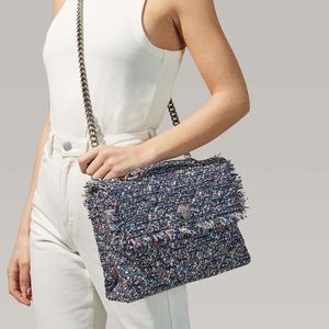 Kurt Geiger Blue Tweed Large Kensington Bag